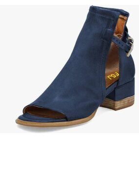 FSJ Navy Peep Open Toe Cut Out Buckle Ankle Boot Block Low Heeled Sandal